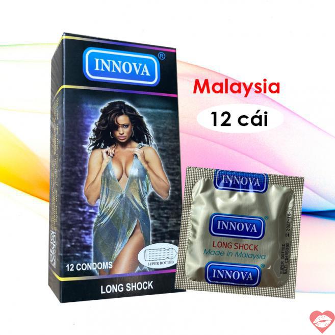 Bao cao su gân gai Innova Đen Kéo dài thời gian 12 cái
