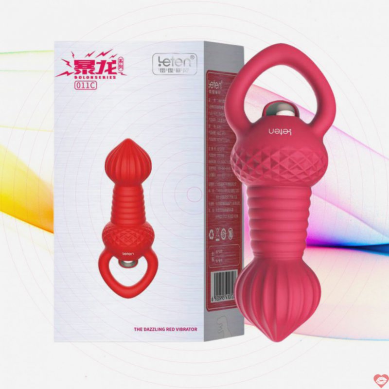 Que rung hậu môn Leten Dazzling Red đầu tròn gân nổi 3 chế độ rung 